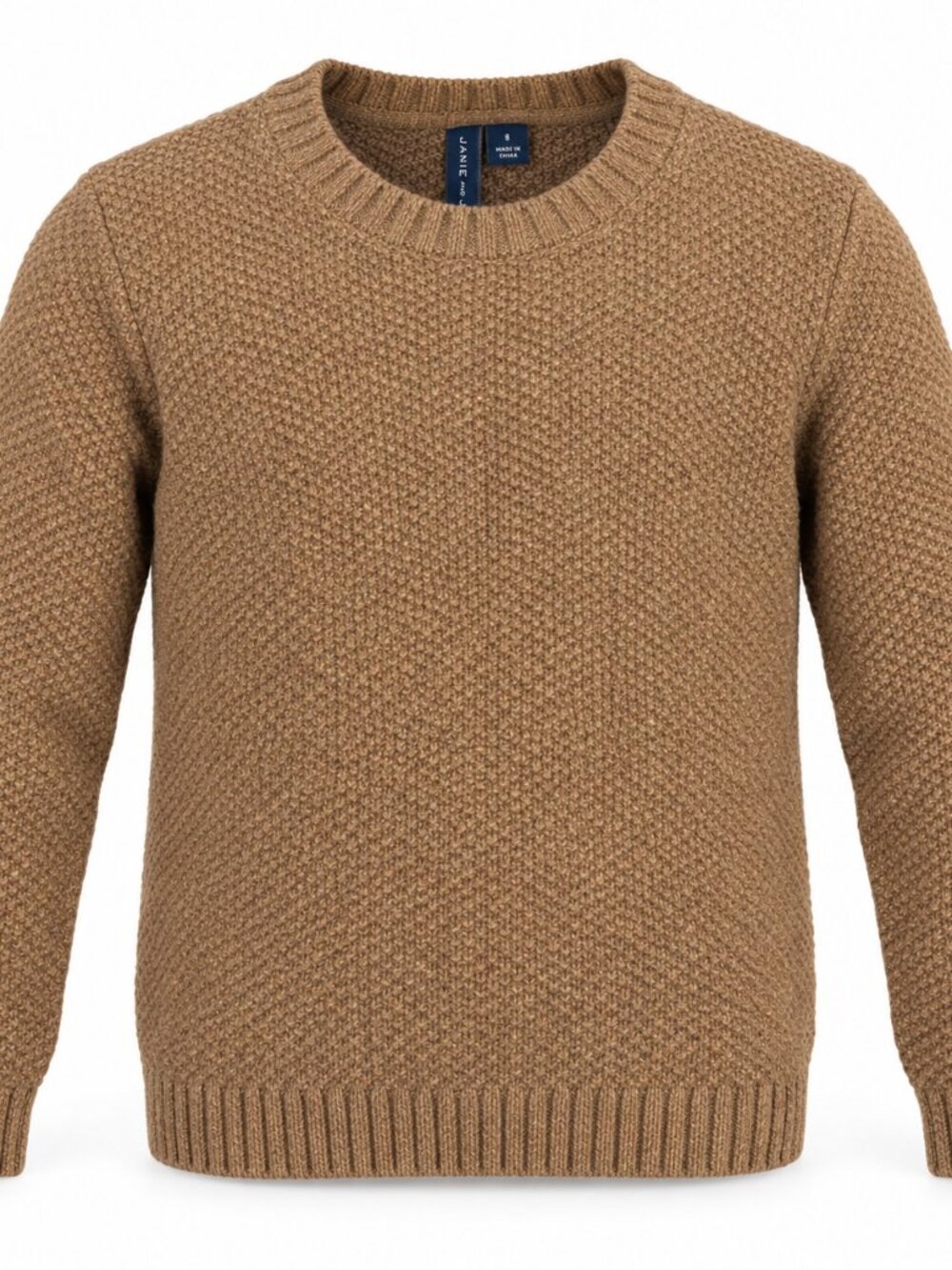 Janie and Jack Boys Size 8 Camel Brown Textured Knit Crew Neck Sweater